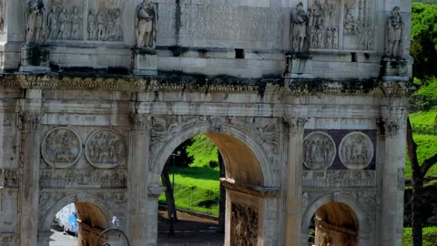 View from the bottom to the top of the Triumphal arch of emperor Constantine Stock Footage 146483945