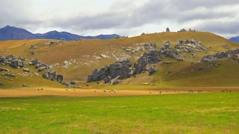 View of Boulders at Castle Hill, New Zealand Stock Footage 80579297