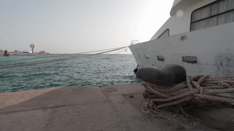 View of the bow of a docked ship from on the pier Egypt Stock Footage 90926652