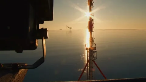 View from the bow of an icebreaker at sunset. Stock Footage 315272945