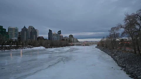 View of the Bow River from the Peace Bridge Stock Footage 169411055