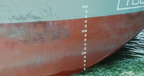 View of the bow of the ship with draft marks on board. Stock Footage 165623786