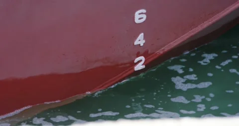 View of the bow of the ship with draft marks on board. Stock Footage 165624142