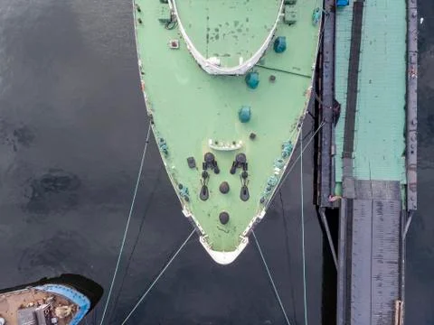 View of the bow of the ship from the drone Foto stock