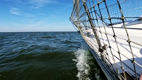 View of bow wave of the sailboat Stock Footage 206651752