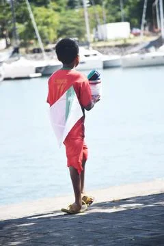 View of a boy playing a kite Stock Photos