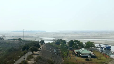 View of Brahmaputra river landscape and riverside infrastructure Stock Footage 330708767