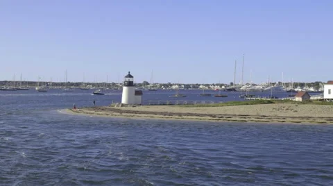 View Of Brant Point Lighthouse, On Nantucket Island, As Boat Moves Away Видео 59738340