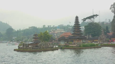 View of Bratan temple at lakeside Stock Footage 87140779