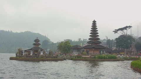 View of Bratan temple at lakeside Stock Footage 87140876