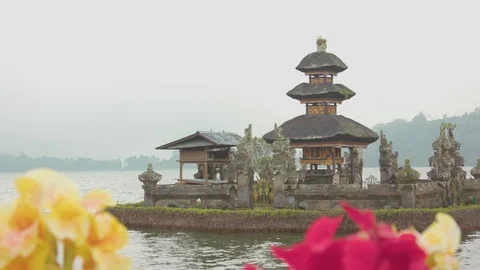 View of Bratan temple at lakeside Stock Footage 87140975