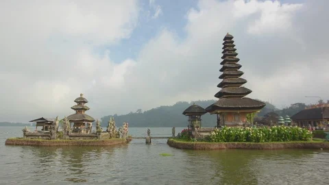 View of Bratan temple at lakeside Stock Footage 87141258