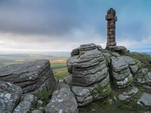 View from Brats Tor with Widgery Cross overlooking north Devon, Dartmoor UK Stock Photos