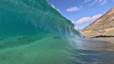 A view of a breaking wave at Sandy beach on the East side of Oahu. Stock Footage 217891362