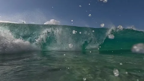 A view of a breaking wave at Sandy beach on the East side of Oahu. Stock Footage 252152481