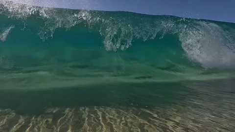 A view of a breaking wave at Sandy beach on the East side of Oahu. Stock Footage 252152513