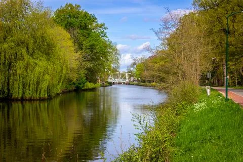 View of Breukelen bridge from the Vecht Stock Photos