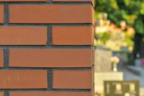 View of brick background. Brick wall with pillar. Brick base. Brick background Stockfoto's