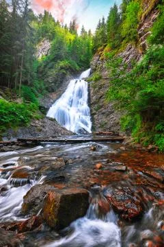 View of Bride's Veil / Valul Miresei Waterfall. Stock Photos