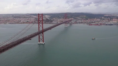 View on bridge of 25 April in Lisbon , Portugal Stock Footage 88995305
