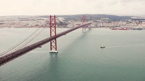 View on bridge of 25 April in Lisbon , Portugal Stock-Footage 88995374