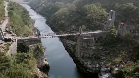 View of the bridge across the river from a distance Stock Footage 261633139