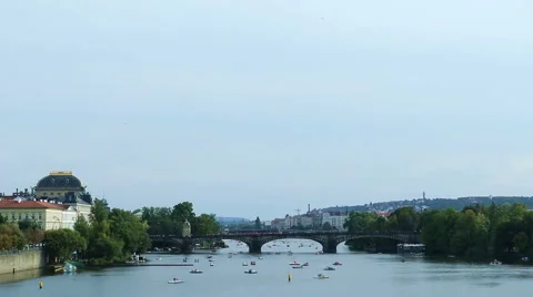 View of a bridge across the river seen from the Charles Bridge in Prague Stock Footage 67333900