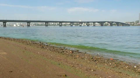 View of the bridge across the Volga between Saratov and Engels Stock Footage 139850146