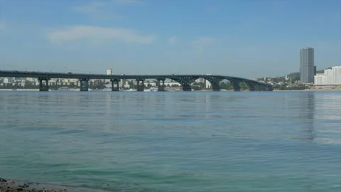 View of the bridge across the Volga between Saratov and Engels Stock Footage 139850154