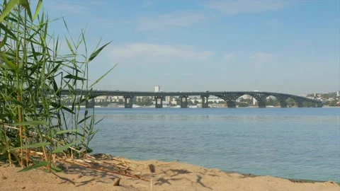 View of the bridge across the Volga between Saratov and Engels Stock Footage 139850156