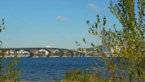 View of the bridge across the Volga between Saratov and Engels Stock Footage 139850322
