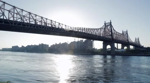 View of bridge and river at sunset, New York City, USA Stock Footage 61132620