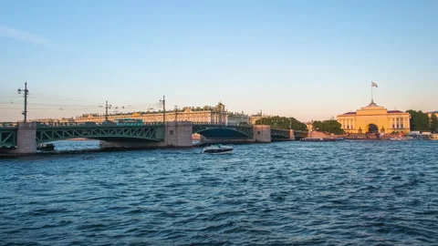 View of the bridge and a ship sailing along the Neva River Stock Footage 304293198