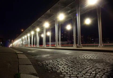 View of bridge Bir-Hakeim called Pont de Passy at night, Paris Stock Photos