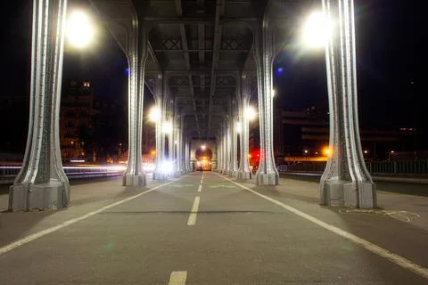 View of bridge Bir-Hakeim called Pont de Passy at night, Paris Stock Photos