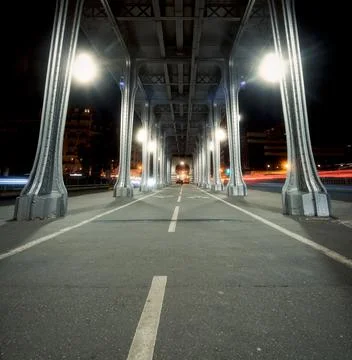 View of bridge Bir-Hakeim called Pont de Passy at night, Paris Stock Photos