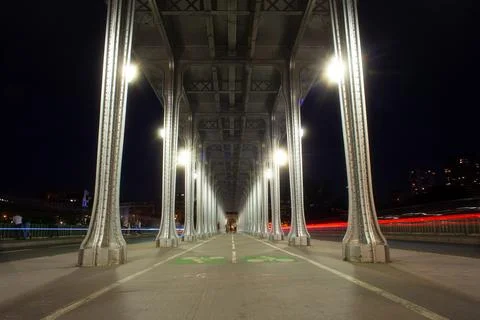 View of bridge Bir-Hakeim called Pont de Passy at night, Paris Stock Photos