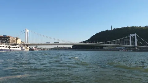 View of a bridge in Budapest from the boat Stock Footage 133429116