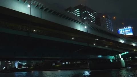 View of the bridge during a boat excursion in Tokyo Japan Stock Footage 125822124