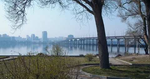 View of the bridge from the ground. View of the bridge from the ground. Stock Footage 126845163