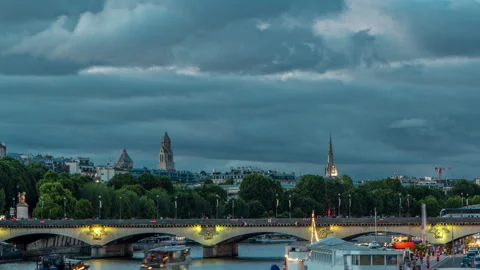 View on the bridge of Jena day to night timelapse, which connects the Champ de Stock Footage 276416740