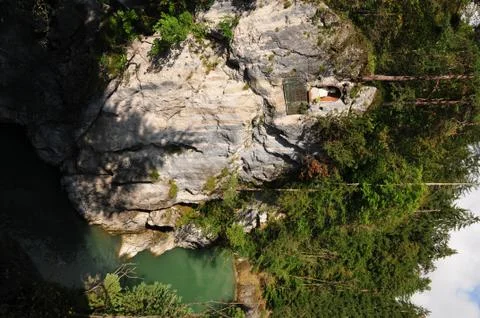 View from the bridge to the Lechfall near Lech Stock Photos