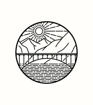 View of the bridge with mountains in the background Stock Illustration