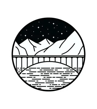 View of the bridge with mountains in the background wild line badge patch pin 스톡 일러스트