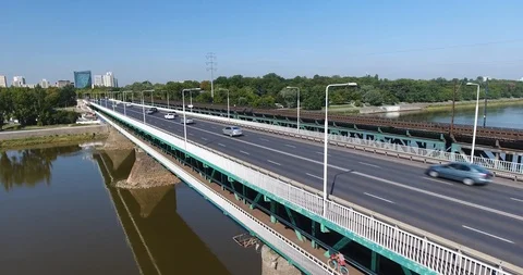 View Of Bridge With Moving Traffic On It On Sunny Day Stock Footage 93341852