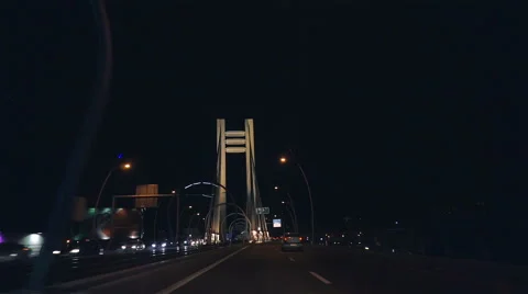 View of a Bridge at Night Driving Stock Footage 57786550