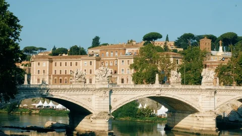 View from the bridge over the dome of the vatican in Rome Stock Footage 92521564