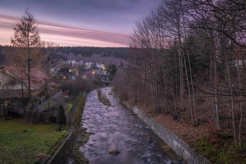 View from bridge over Kwisa river in Swieradow Zdroj Poland Stock Photos