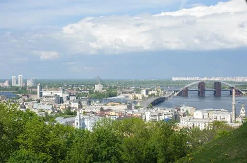 A view on bridge over the river Dniper. Kyiv, Ukraine Stock Photos