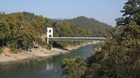 View of a bridge over a river in Surkhet, Nepal. Video stock 335468277